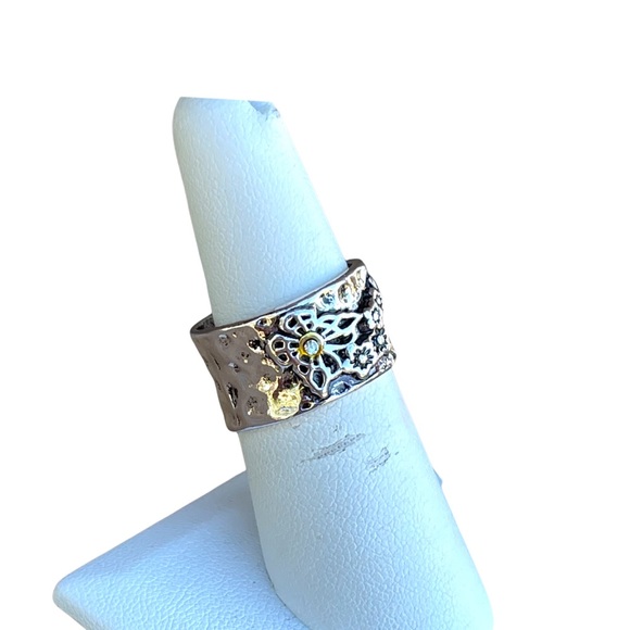 ARTISAN HANDMADE SILVER TONE METALWORK BUTTERFLY CHERRY BLOSSOM RING - Picture 5 of 9